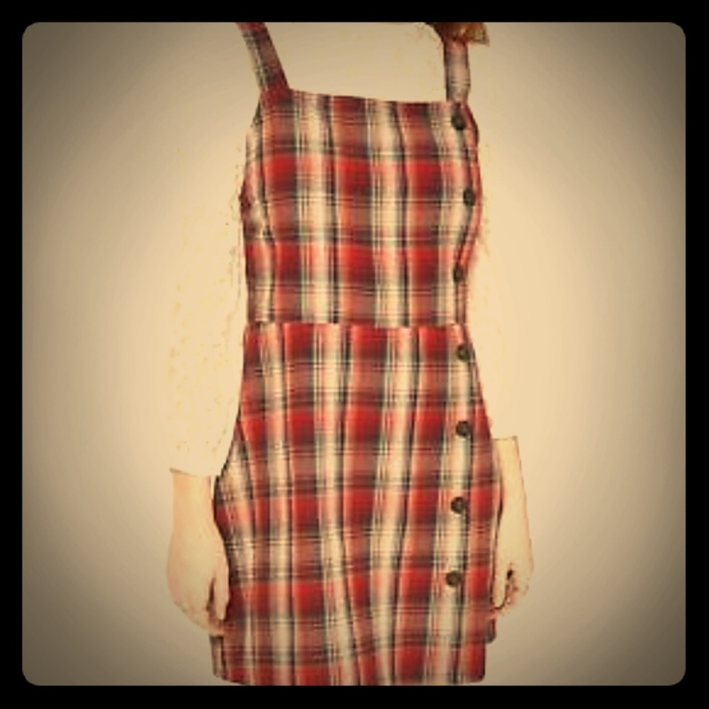 Women's Plaid Strappy Side Button Dress